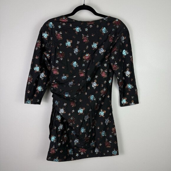 Lake Studio Floral Jacquard Wrap Mini Dress Black NWT 3/4 Sleeve Size 8 Ukraine - Picture 8 of 8